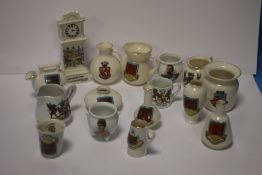 A SMALL BOX OF CRESTED WARE, mainly Welsh interest