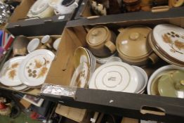 TWO TRAYS OF DENBY TEA AND DINNERWARE