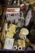 A TRAY OF ASSORTED SUNDRIES, TO INCLUDE, A TANKARD, CHERUBIC FIGURE ETC (TRAY NOT INCLUDED)