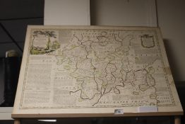 A BOWEN MAP OF PART OF STAFFORDSHIRE MOUNTED ON CARD, 76 CM X 59.5 CM