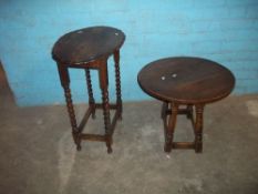 THREE OAK ANTIQUE TABLES, ONE DROP LEAF, ONE TILT TOP