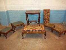 SIX EDWARDIAN ITEMS TO INCLUDE FIVE STOOLS AND A HALL TABLE