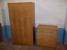 A BEDROOM SUITE COMPRISING AN EGOMME G-PLAN WARDROBE AND FOUR DRAWER CHEST OF DRAWERS