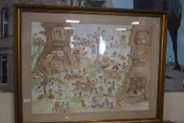 A FRAMED AND GLAZED PRINT OF A FANTASY FAIRY SCENE 93 CM X 73 CM
