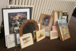 A QUANTITY OF ASSORTED PICTURES, PRINTS, AND MIRRORS,
