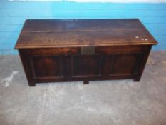 AN OAK PANELLED COFFER / BLANKET CHEST A/F, ONE PANEL DETACHED BUT PRESENT