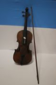 AN ANTIQUE VIOLIN AND BOW A/F