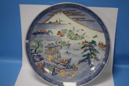 A ORIENTAL STYLE PAINTED CHARGER NO MARKS TO BASE