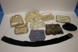AN ASSORTMENT OF VINTAGE EVENING BAGS AND PURSES, to include bead examples (9) together with a