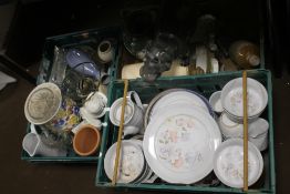 THREE TRAYS OF ASSORTED SUNDRIES AND CERAMICS (TRAYS NOT INCLUDED)