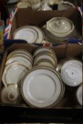 TWO TRAYS OF ASSORTED TEA AND DINNERWARE