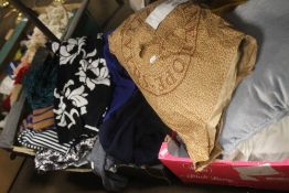 A QUANTITY OF ASSORTED CLOTHING ETC, BRANDS INCLUDE JAEGER, BASSINI, M & S, A SAVILLE ROW TIE ETC.