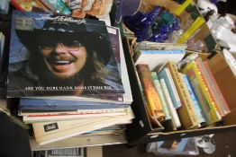 A TRAY OF MISCELLANEOUS BOOKS AND A QUANTITY OF CLASSICAL RECORDS (TRAY NOT INCLUDED)