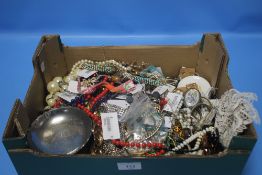A BOX OF ASSORTED COSTUME JEWELLERY MAINLY NECKLACES AND BANGLES