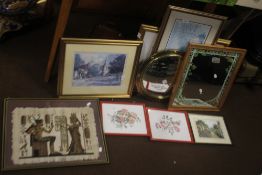 A QUANTITY OF ASSORTED PICTURES, PRINTS AND A CIRCULAR WALL MIRROR