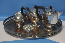 A WHITE METAL COFFEE SET WITH TRAY