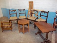 A SELECTION OF EIGHT VINTAGE ITEMS TO INCLUDE FOUR CHAIRS AND SOME TABLES