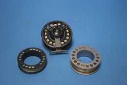 A GREYS GTX FLY REEL, together with 2 unmarked spare spools