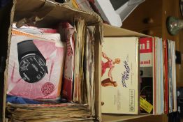 TWO BOXES OF LP RECORDS, SINGLES AND 78S to include musicals and easy listening LPs, 1960s