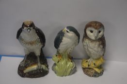 THREE ROYAL DOULTON WHYTE AND MACKAY DECANTERS, TO INCLUDE AN OSPREY, MERLIN AND A BARN OWL