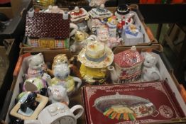 TWO TRAYS OF NOVELTY TEAPOTS