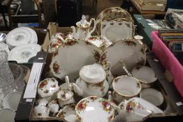 TWO TRAYS OF ROYAL ALBERT OLD COUNTRY ROSES TEA AND DINNERWARE APPROXIMATELY 77 PIECES (TRAYS NOT