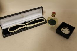A 1950s 4711 PERFUME TOGETHER WITH A BONE NECKLACE & SILVER FRAMED PENDANT