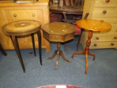 THREE REPRODUCTION OCCASIONAL TABLES INCLUDING 2 INLAID AND PAINTED EXAMPLES (3)