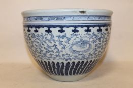 A CHINESE BLUE AND WHITE JARDINIERE BOWL, WAX SEAL CHARACTER MARK TO BASE
