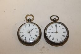 TWO SILVER FOB WATCHES, FOR SPARES AND REPAIRS