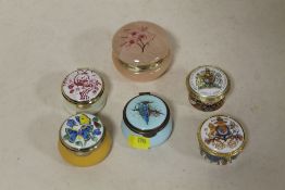 SIX TRINKET BOXES TO INCLUDE STAFFORDSHIRE ENAMEL EXAMPLES