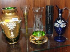 A QUANTITY OF GLASSWARE TO INCLUDE OVERLAY EXAMPLES
