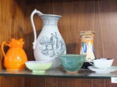 A QUANTITY OF ASSORTED CERAMICS TO INCLUDE A LARGE JUG, PARAGON CUP AND SAUCER, A SHELLEY HAND
