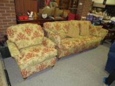 A DURESTA UPHOLSTERED TWO PC SUITE - WITH SCRATCHES TO BASE