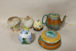 A COLLECTION OF ASSORTED CERAMIC HONEY POTS TO INCLUDE MINTONS AND CARLTON WARE TOGETHER WITH A