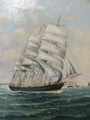 A GILT FRAMED OIL ON BOARD OF SAILING VESSELS AT LEITH BY J. CUNNINGHAM SIZE - 46CM X 30CM