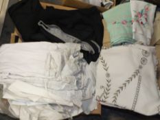 TWO BOXES OF VINTAGE LINEN TO INCLUDE LACE EXAMPLES