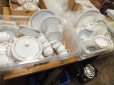 TWO TRAYS OF ROYAL ALBERT BELINDA CHINA TO INCLUDE DINNER PLATES, TEA POT AND CUPS AND SAUCERS