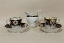TWO ANTIQUE BLUE AND GILT FLORAL PATTERN WORCESTER CHAMBERLAIN NEW BOND STREET LONDON ROYAL