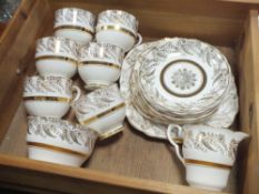 A BOX OF PALL MALL GILDED CHINA TO INCLUDE TRIOS