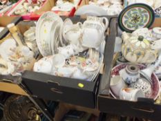THREE TRAYS OF ASSORTED CHINA AND CERAMICS TO INCLUDE A ROYAL DOULTON TEA POT, ANCHOR CHINA,