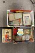 TWO TRAYS OF COLLECTABLES TO INCLUDE A HALL-COURT SPORTS AND TRAVEL SERIES JIGSAW (NOT CHECKED)