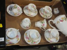 A TRAY OF ROYAL STAFFORD TEA ROSE PATTERN CHINA TO INCLUDE CUPS AND SAUCERS