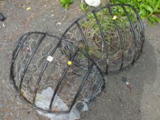 TWO METAL WALL HALL MOON HANGING BASKETS TOGETHER WITH HANGING BASKETS