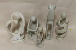 FIVE STONEWARE ABSTRACT FIGURES