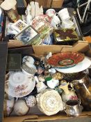TWO TRAYS OF ASSORTED CERAMICS AND COLLECTABLES TO INCLUDE WADE, MINTONS, WEDGWOOD ETC.