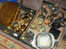 TWO BOXES OF ASSORTED METALWARE TO INCLUDE BRASS BELLS