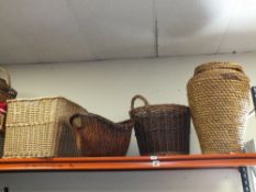 TWO LOG BASKETS STYLE WICKER BASKETS TOGETHER WITH A LAUNDRY BASKET AND ANOTHER (4)
