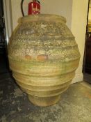 A CRETAN POTTERY AMPHORA / URN WITH WITH RIBBED EXTERIOR H-71 CM