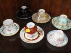 A SET OF SIX CUPS AND SAUCERS, GRAFTON (2), WORCESTER (2), USSR LOMONOSOV, AND ROYAL STAFFORD